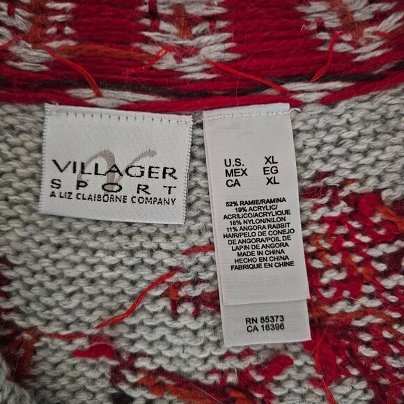 Villager Sport Liz Claiborne Angora Full Zip Cardigan Christmas Sweater Size XL - Picture 8 of 13